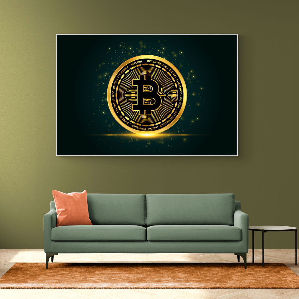 Bitcoin On Blue Wall Art