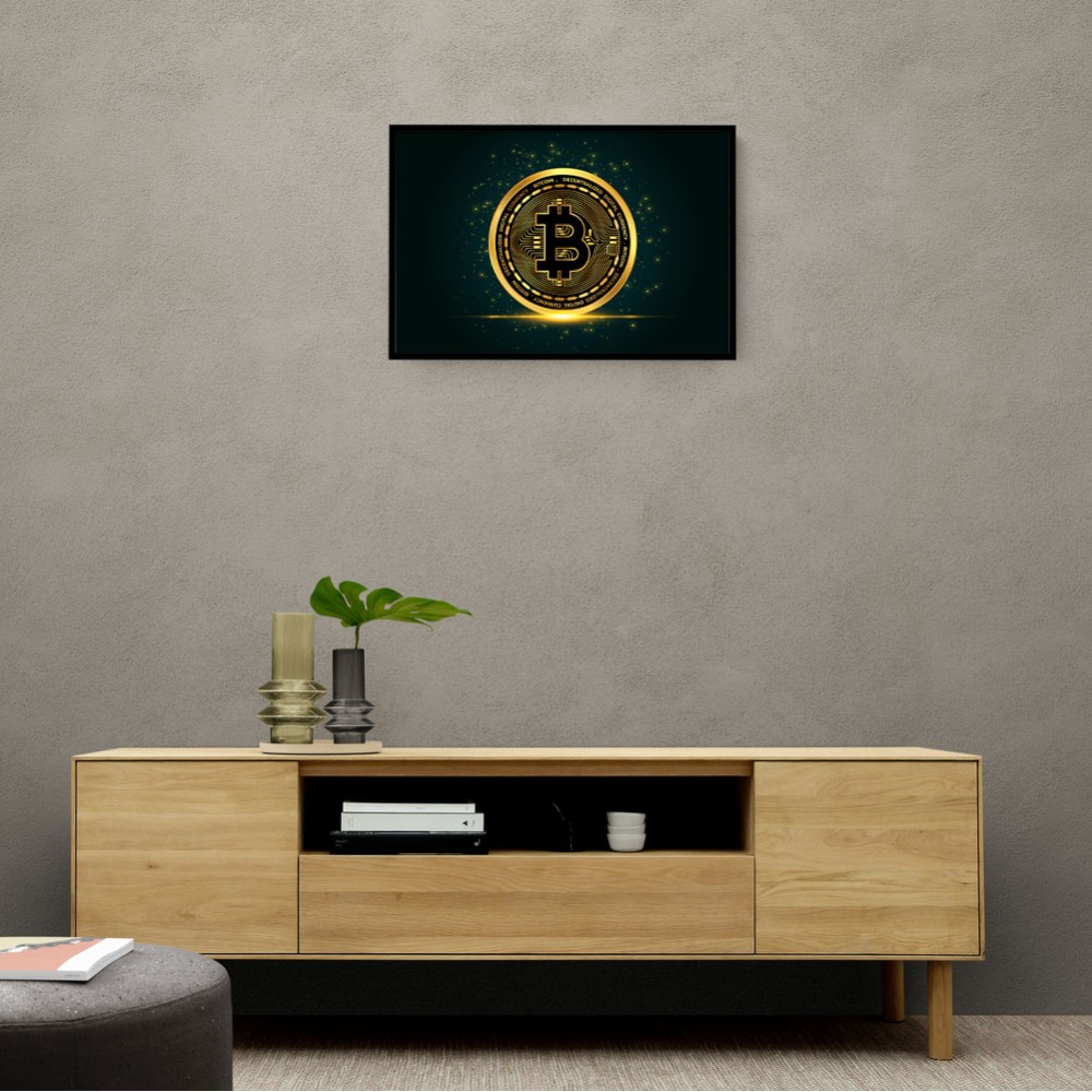 Bitcoin On Blue Wall Art