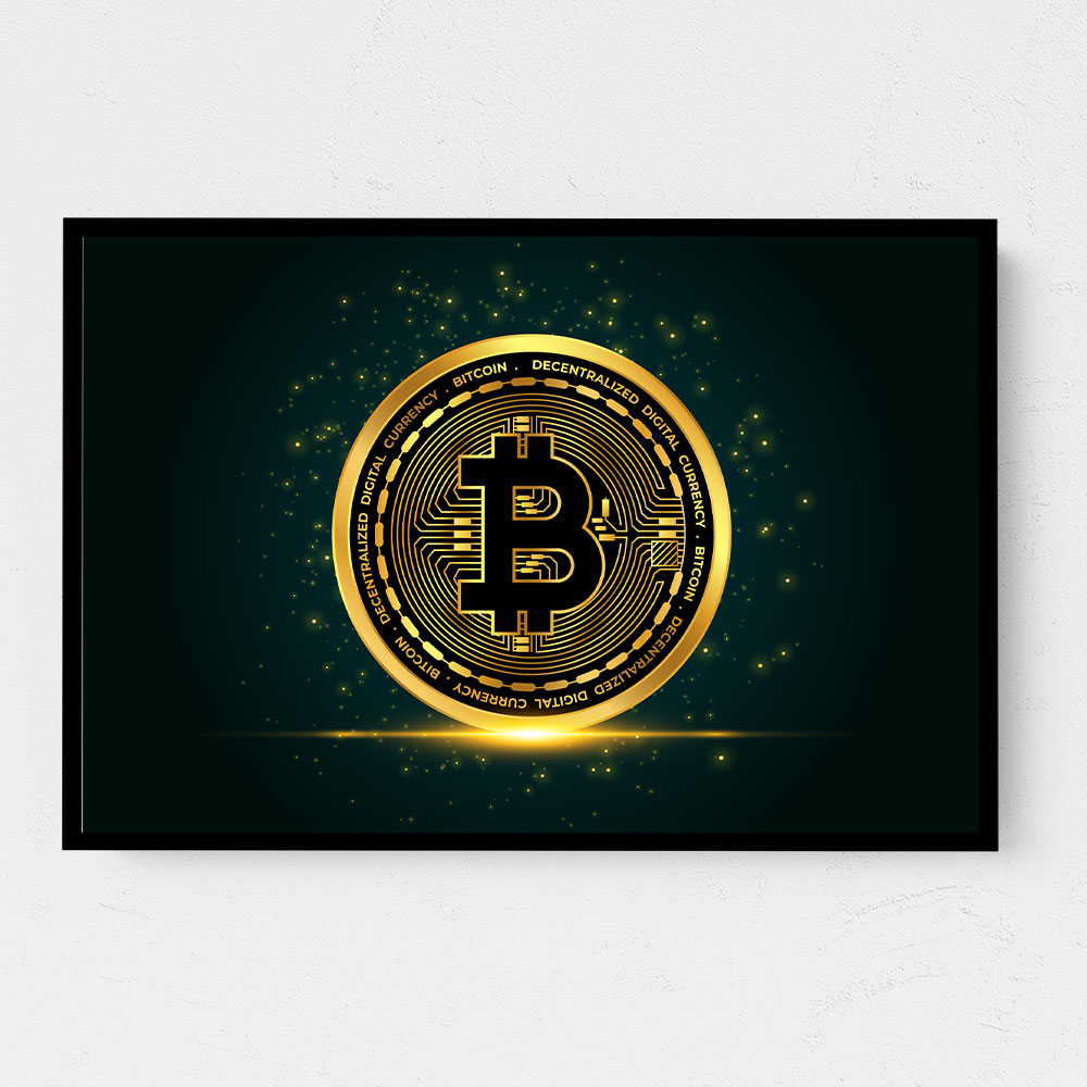 Bitcoin On Blue Wall Art