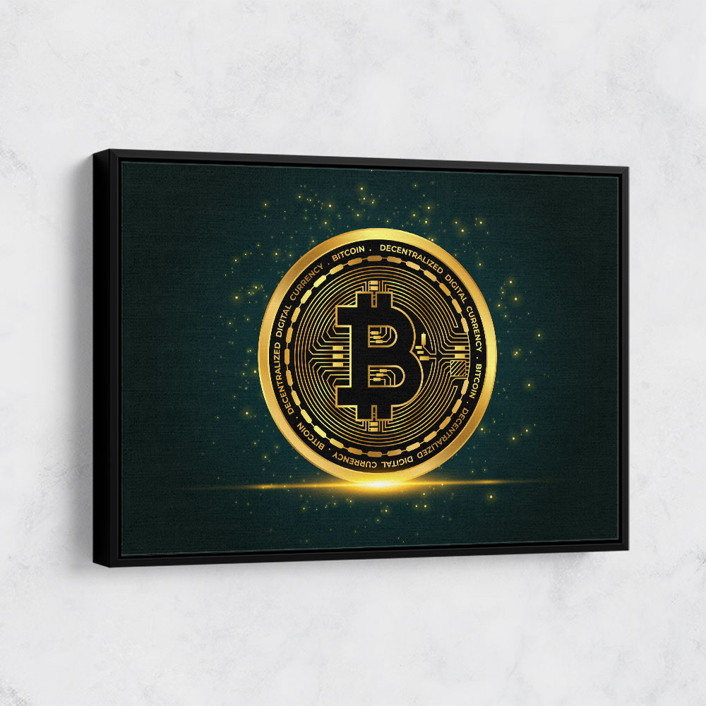 Bitcoin On Blue Wall Art