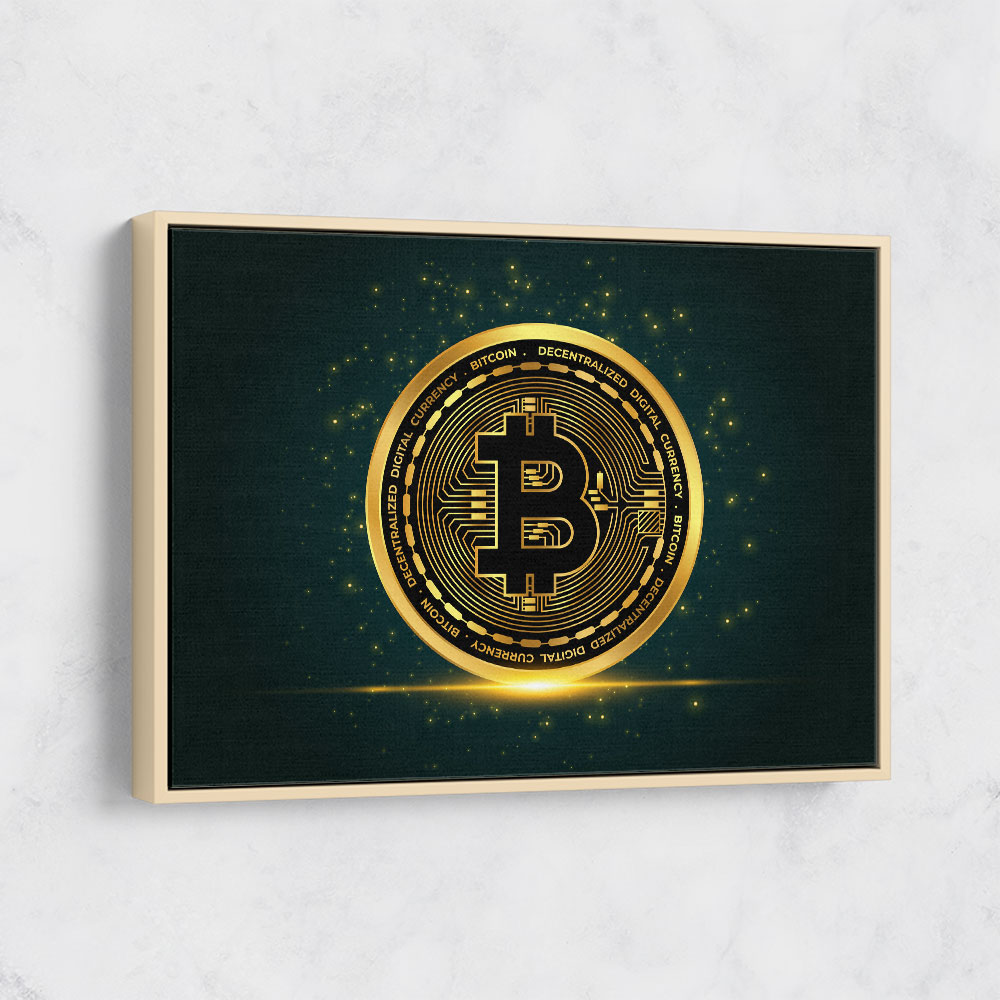 Bitcoin On Blue Wall Art