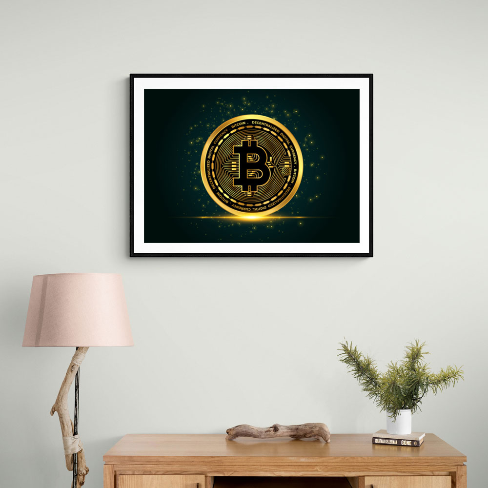 Bitcoin On Blue Wall Art