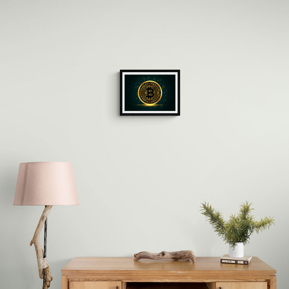 Bitcoin On Blue Wall Art