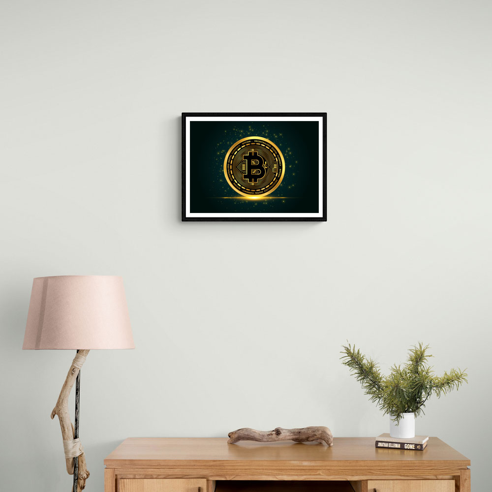 Bitcoin On Blue Wall Art