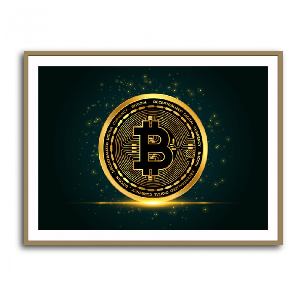 Bitcoin On Blue Wall Art