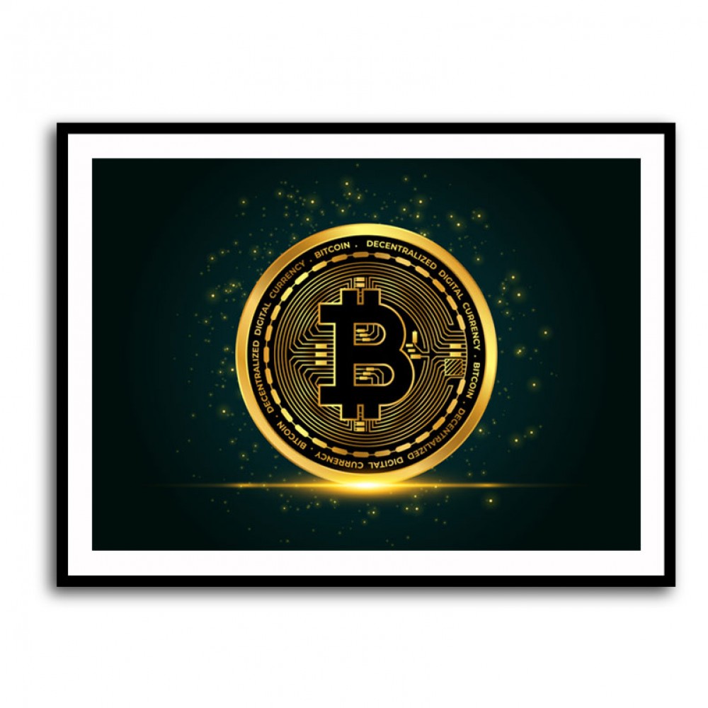 Bitcoin On Blue Wall Art