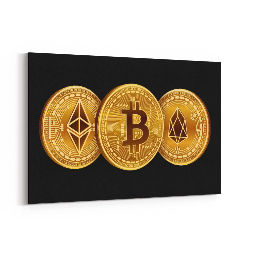 Crypto Coins On Black Wall Art