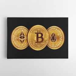 Crypto Coins On Black Wall Art