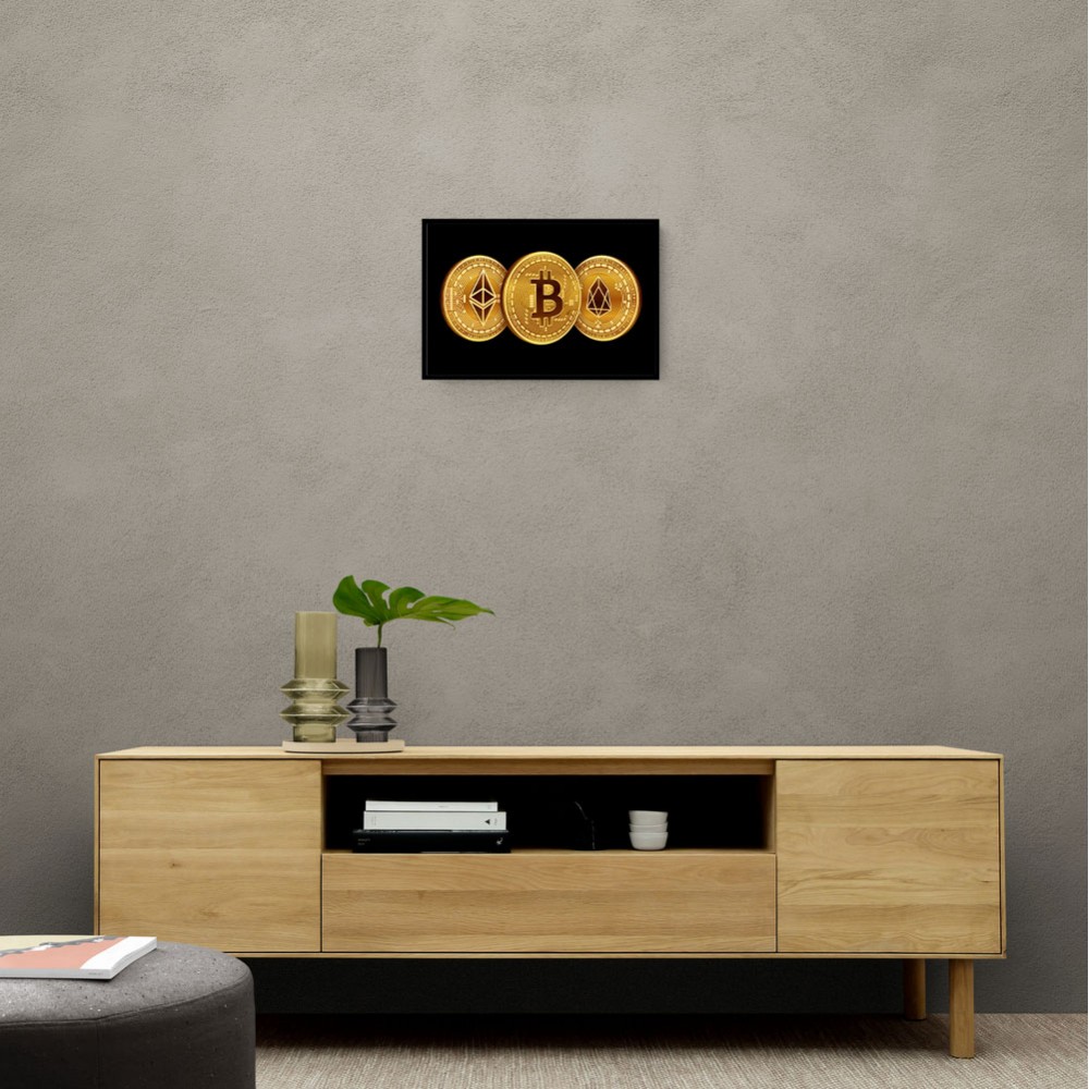 Crypto Coins On Black Wall Art