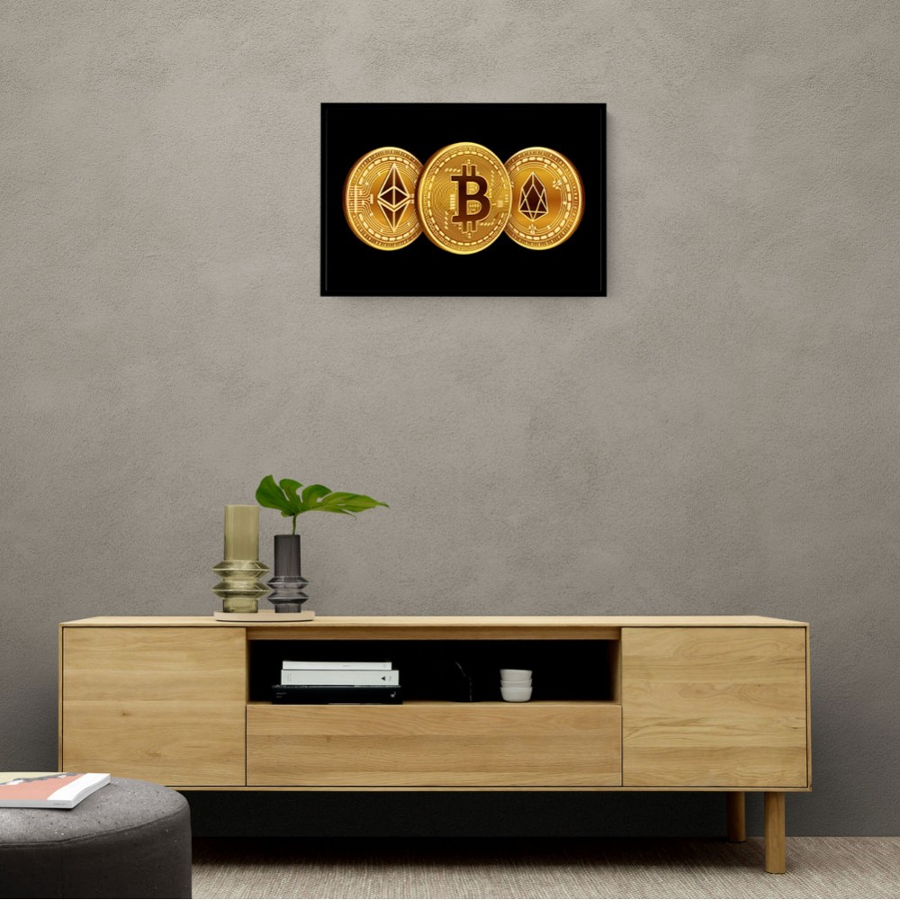 Crypto Coins On Black Wall Art