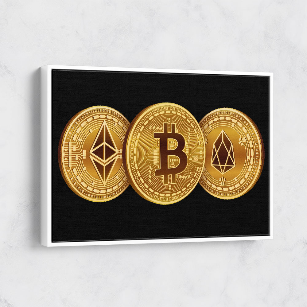 Crypto Coins On Black Wall Art