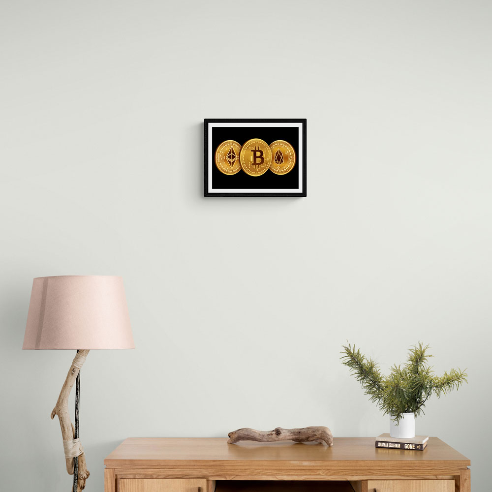 Crypto Coins On Black Wall Art