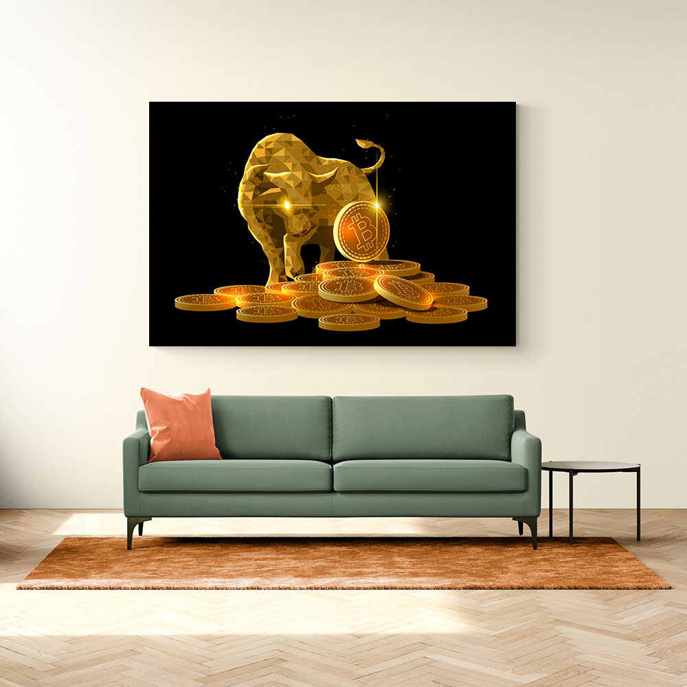 Golden Crypto Bull Wall Art