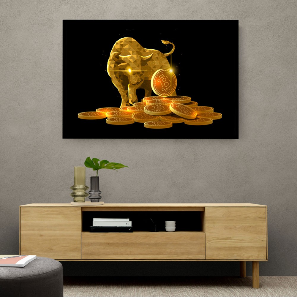 Golden Crypto Bull Wall Art