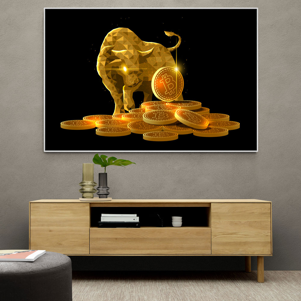 Golden Crypto Bull Wall Art