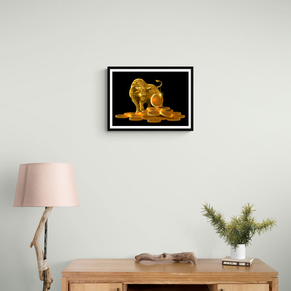 Golden Crypto Bull Wall Art