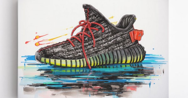Yeezy Boost 350 Sneakers Graffiti Style Wall Art