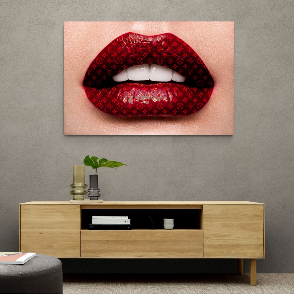 ❤️ Louis Vuitton painting red lips gold canvas print lv3