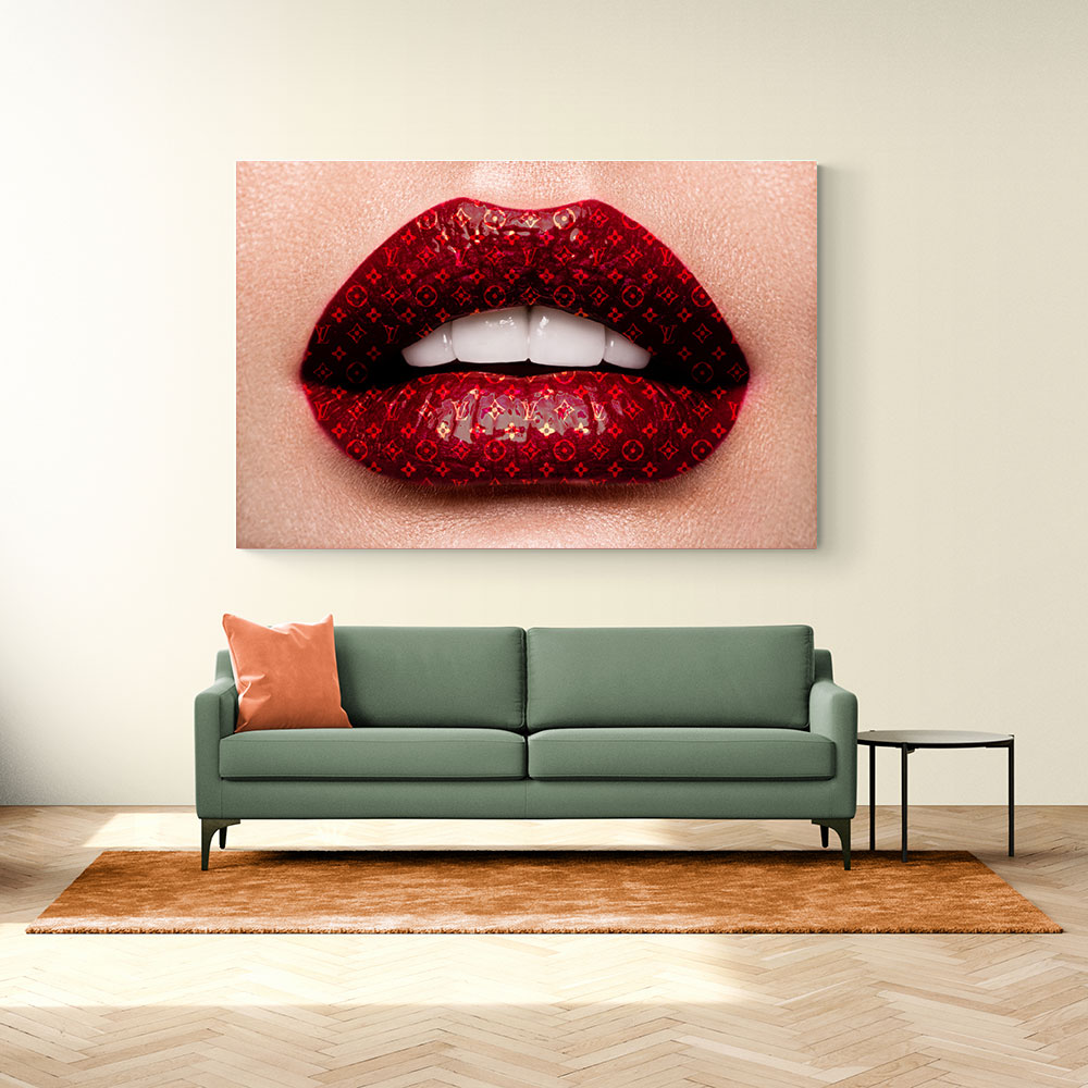 ❤️ Louis Vuitton painting red lips gold canvas print lv3