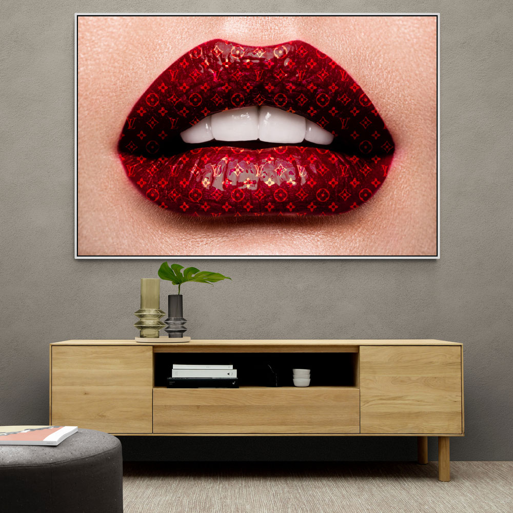 ❤️ Louis Vuitton painting red lips gold canvas print lv3