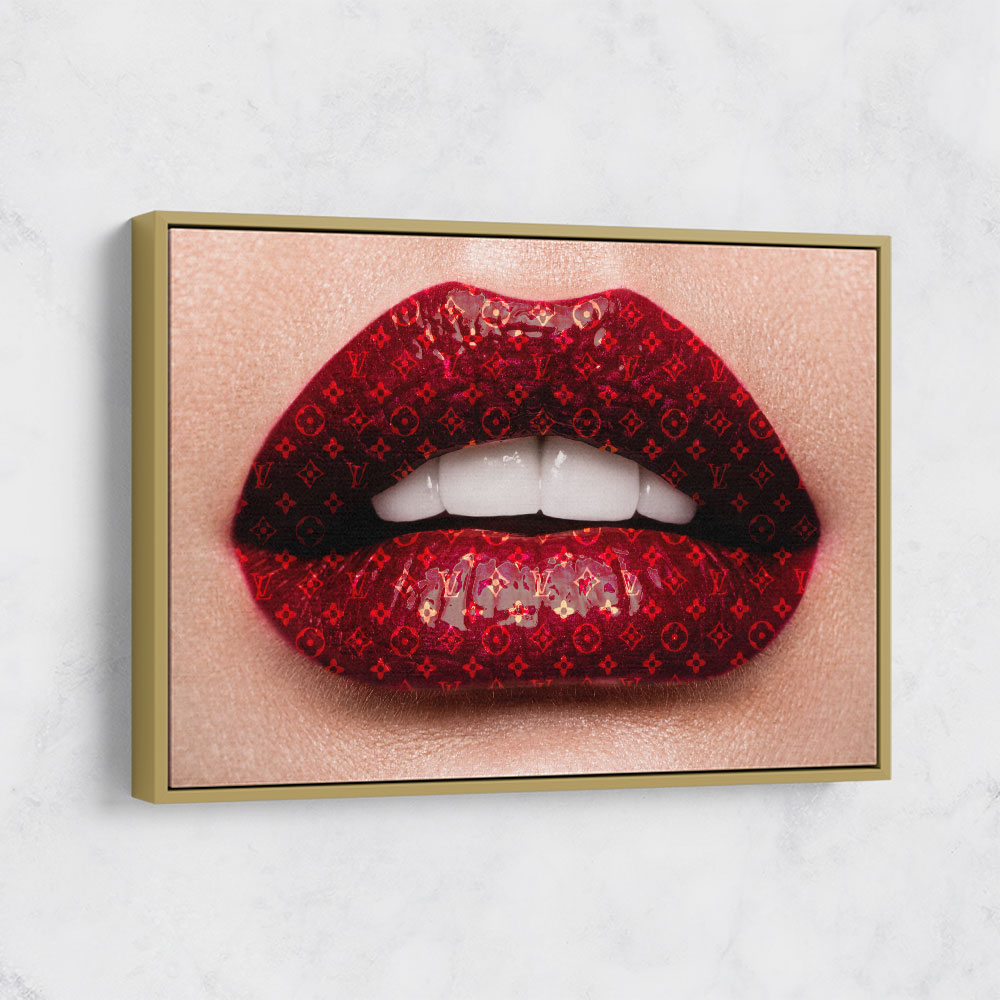 ❤️ Louis Vuitton painting red lips gold canvas print lv3