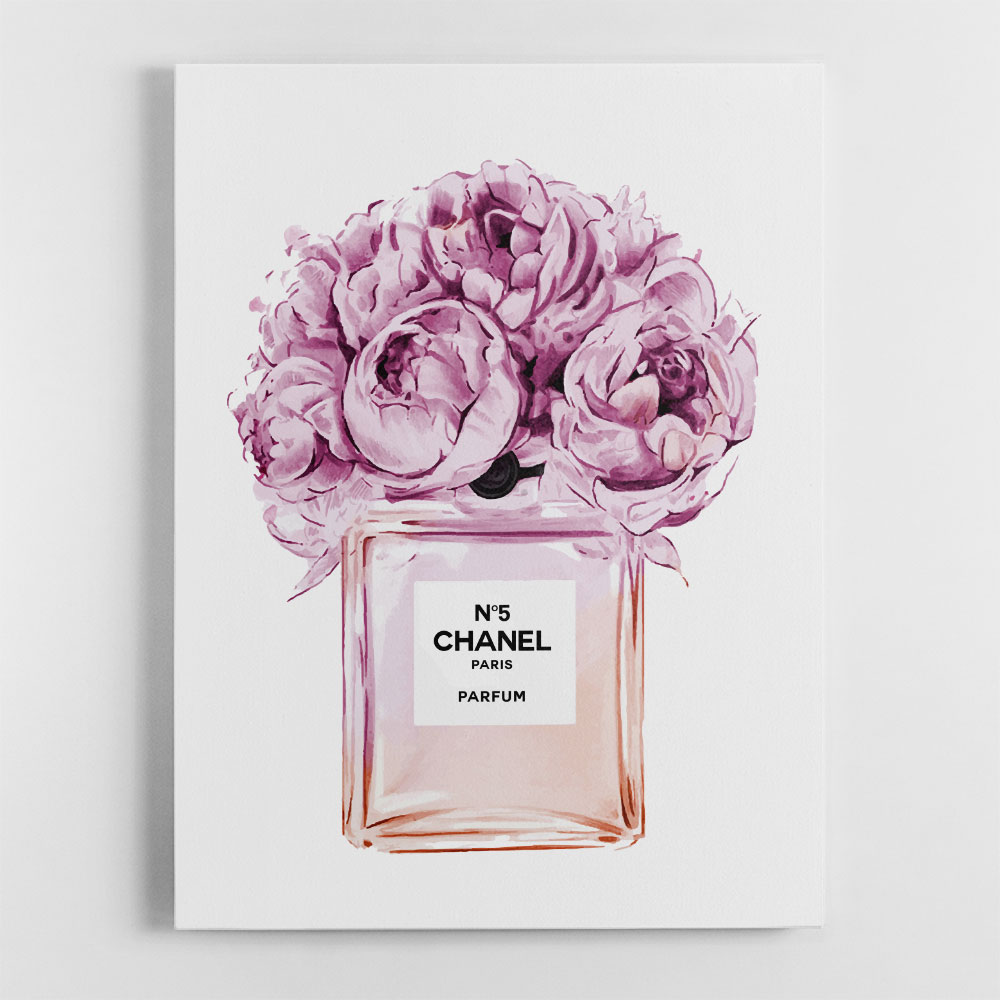 Jeddah Saudi Arabia March 31 2021 COCO chanel Floral scent concept. Perfume  bottle with lflowers over pink pastel background Flat lay and copy space  top view. Stock Photo