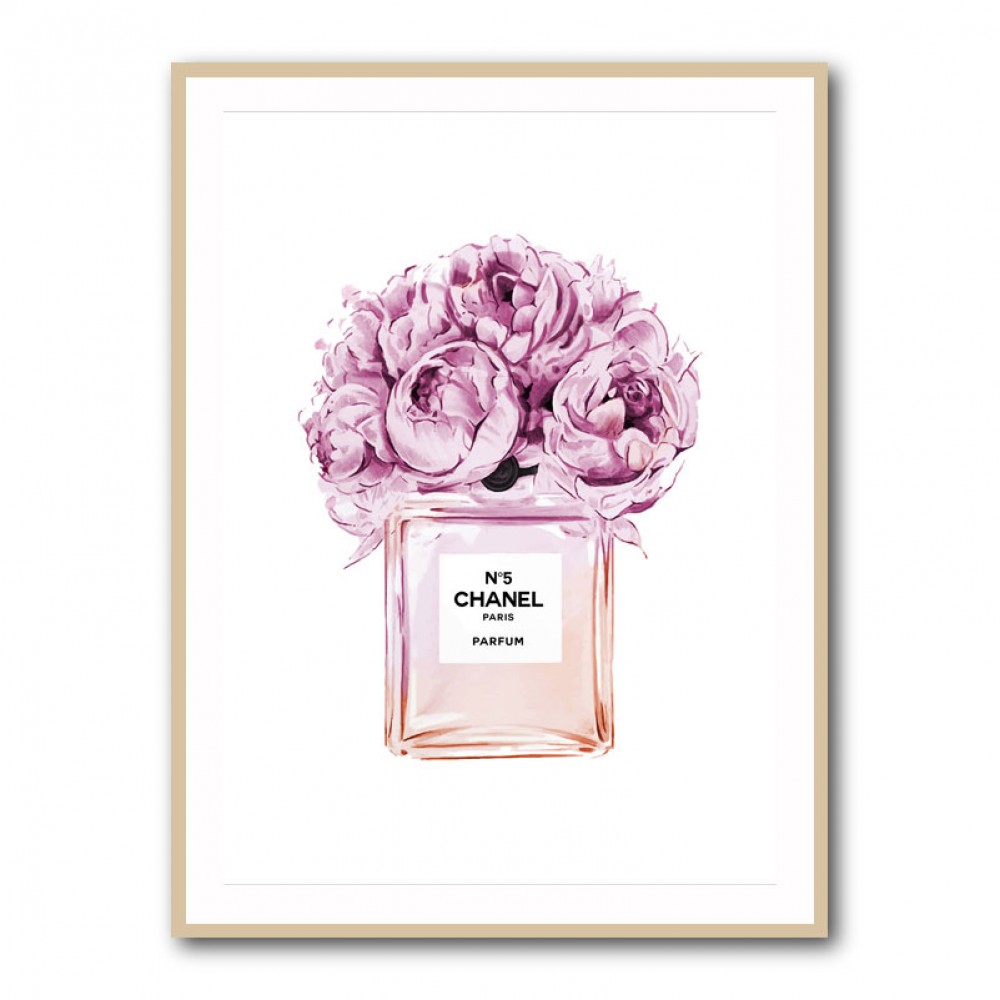 Chanel Pink Flower Perfume Bottle Wall Art