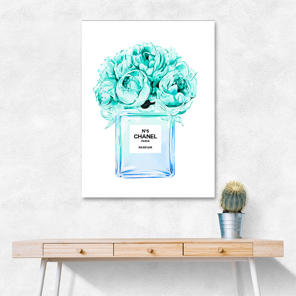 Chanel Blue Flower Perfume Bottle Wall Art