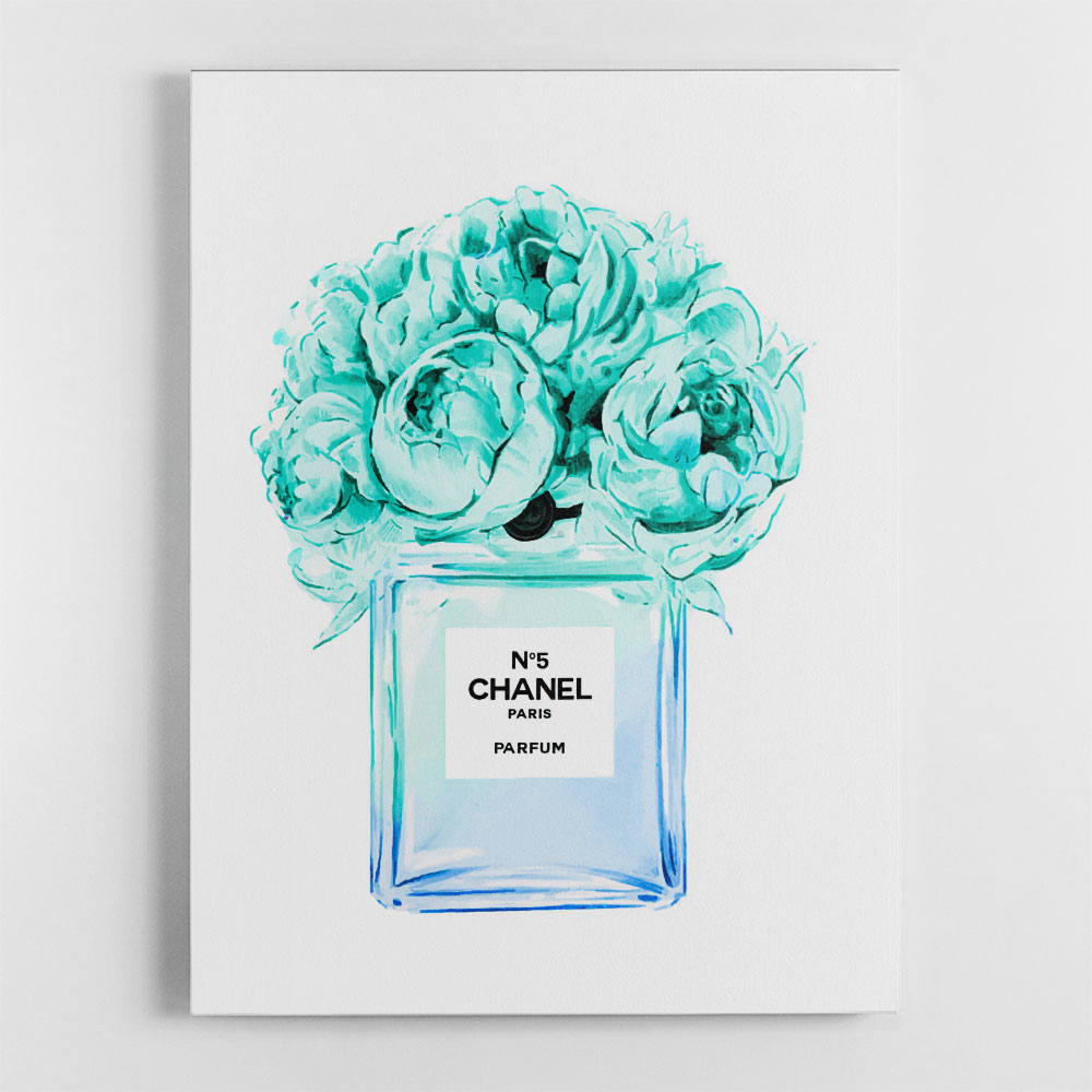 Chanel Blue Flower Perfume Bottle Wall Art