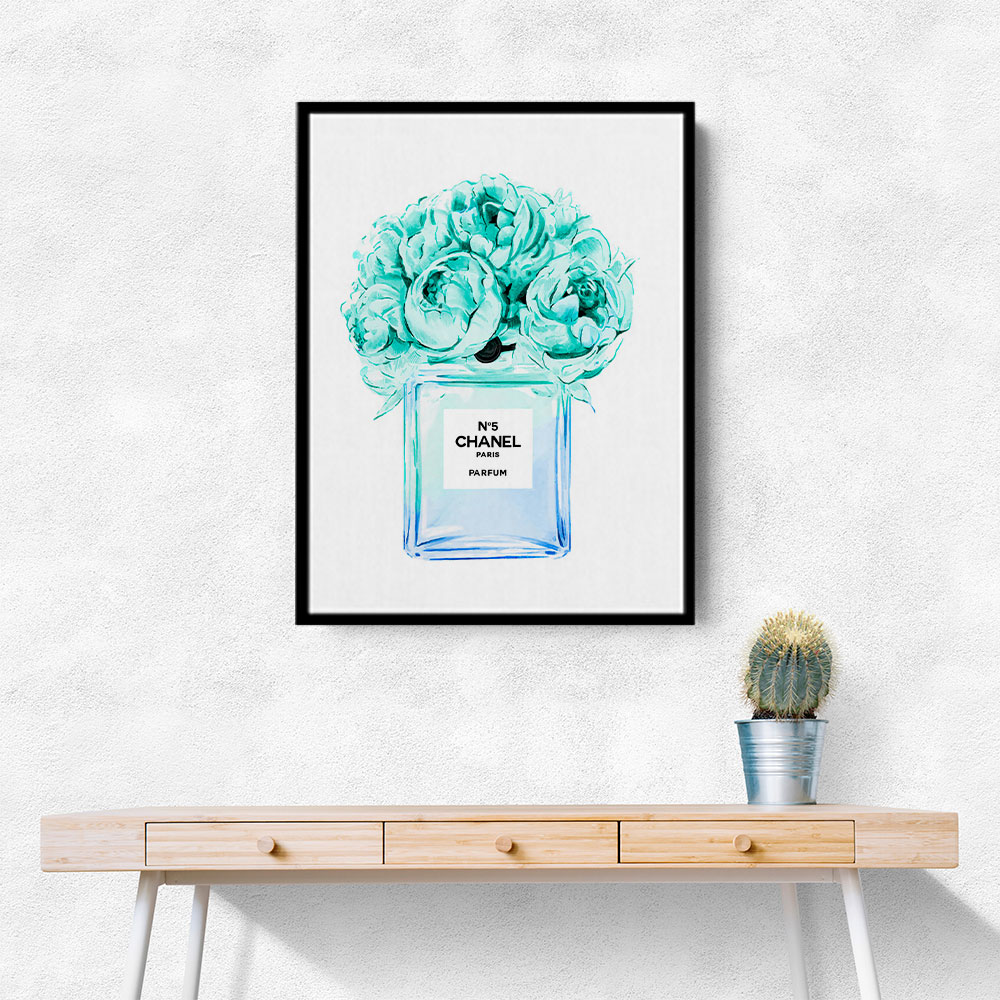 Chanel Blue Flower Perfume Bottle Wall Art