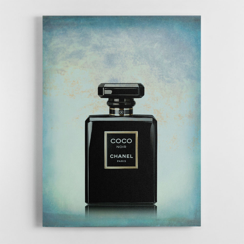 Coco Chanel Noir on Blue Wall Art