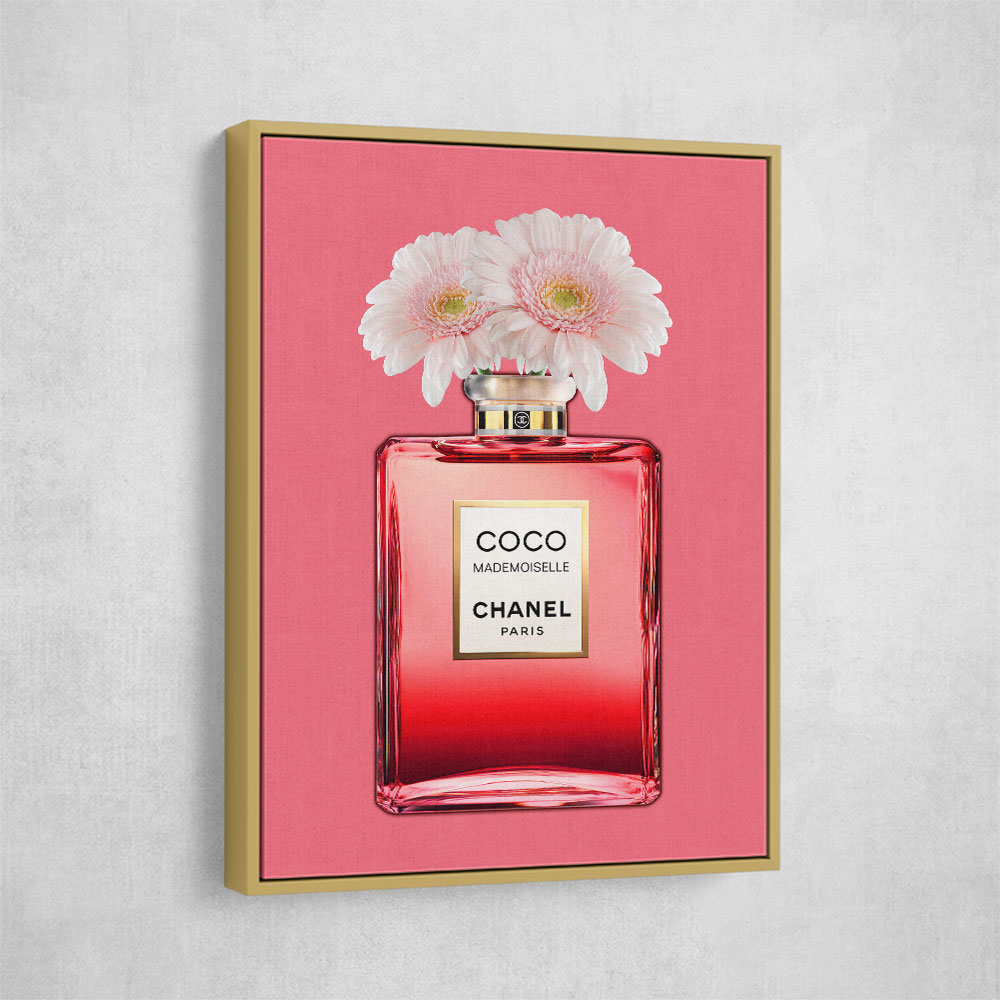 Red Coco Chanel With Flowers Wall Art