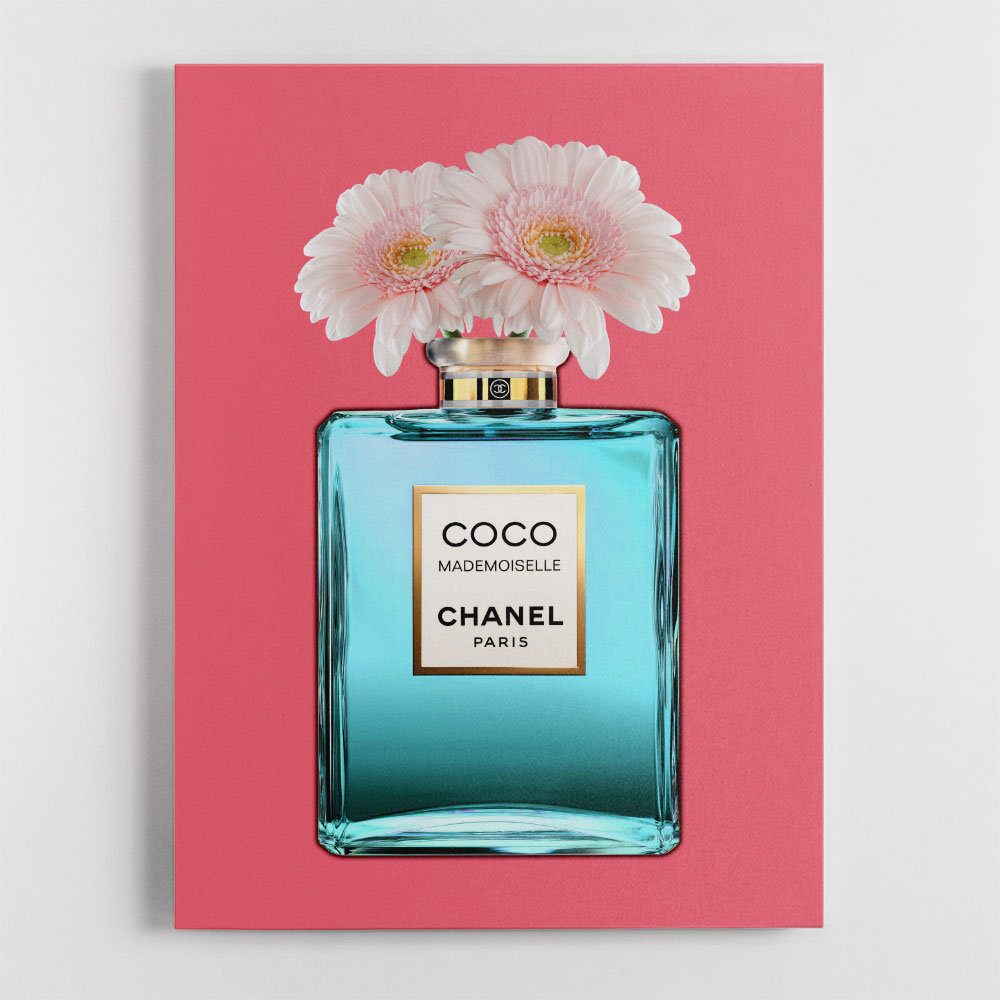 Blue Coco Chanel With Flowers Wall Art
