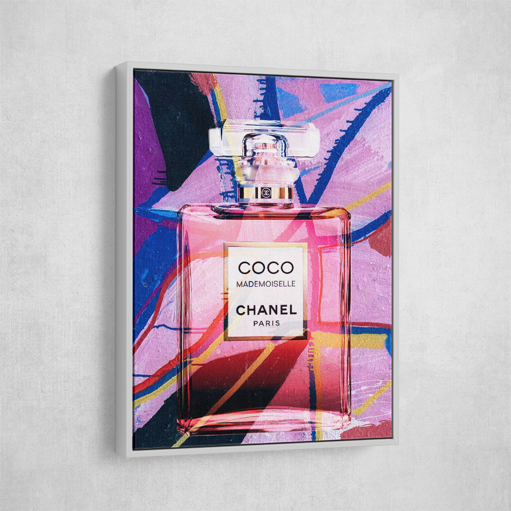 Coco Chanel Blue Perfume Bottle Art With White Frame