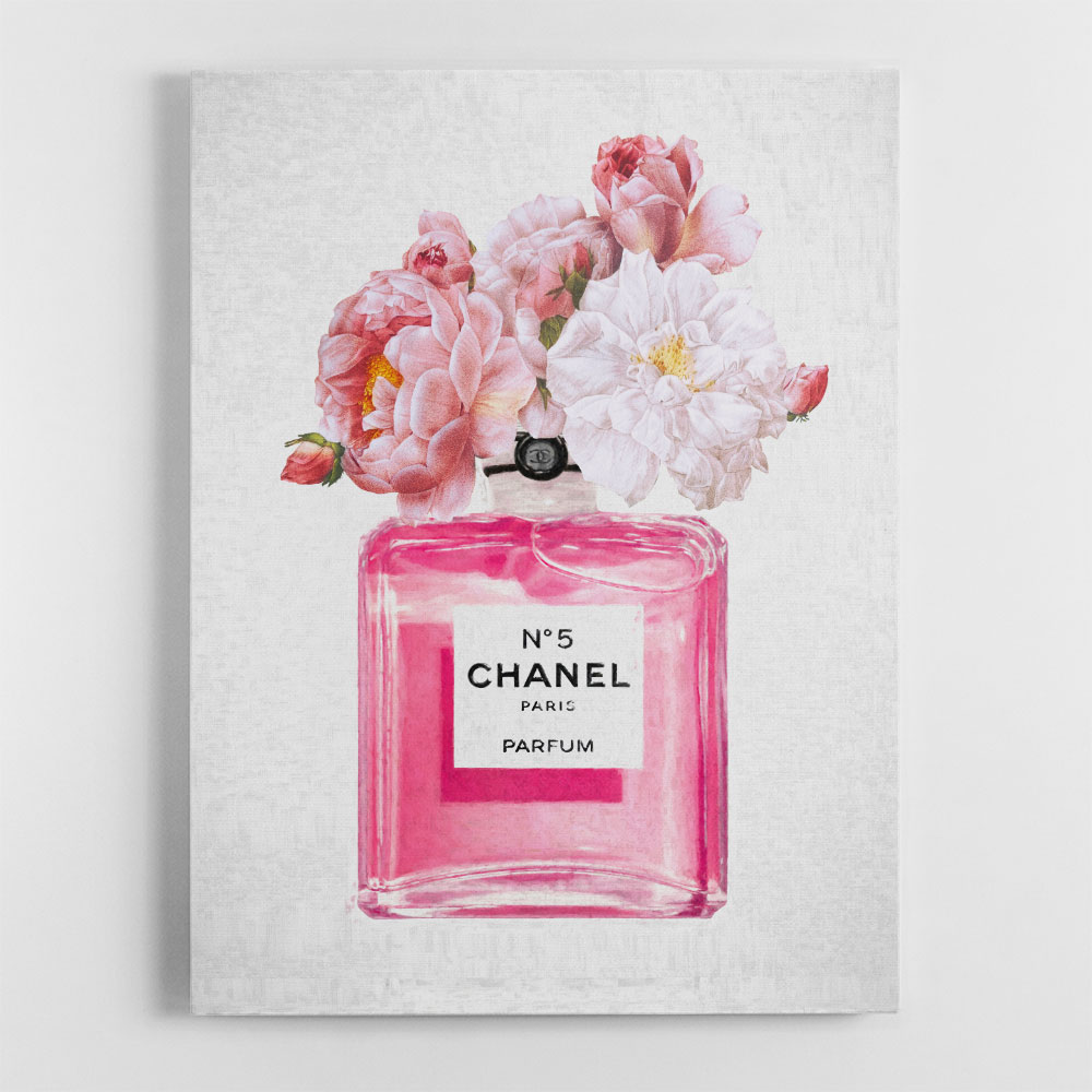 Chanel Pink Perfume Flowers Wall Art