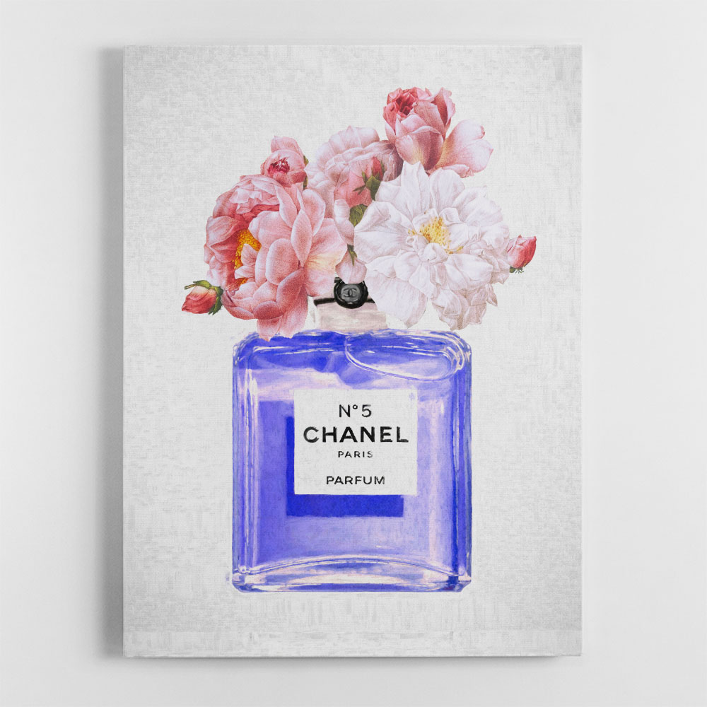 Chanel Blue Perfume Flowers Wall Art
