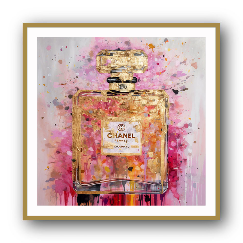 Chanel No 5 Pink & Gold Abstract Perfume Bottle 