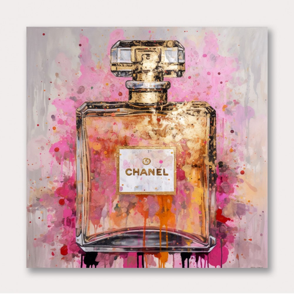 Chanel No5 Pink & Gold Abstract Perfume Bottle 