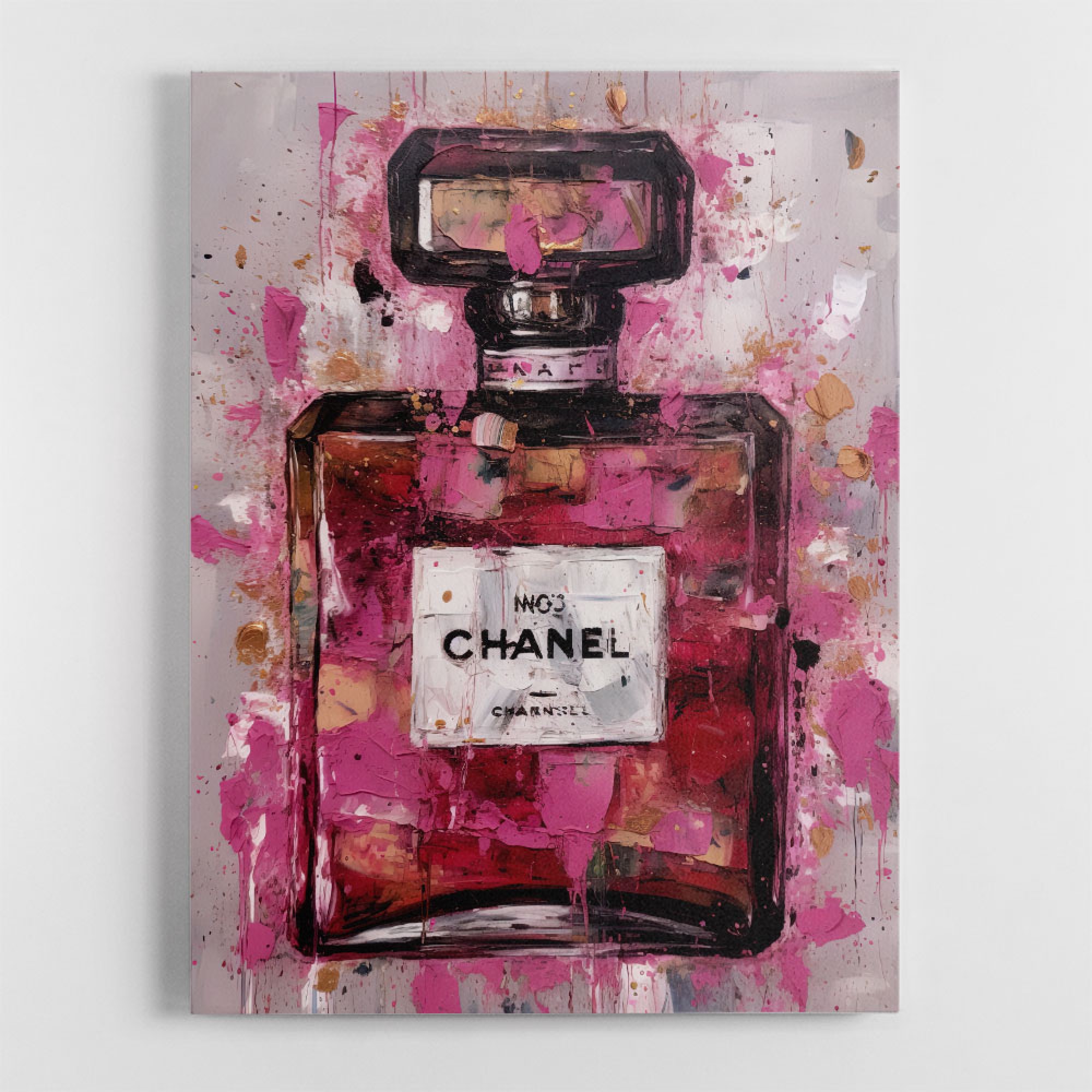 Chanel No 5 Perfume Bottle Pink Abstract Grunge Wall Art