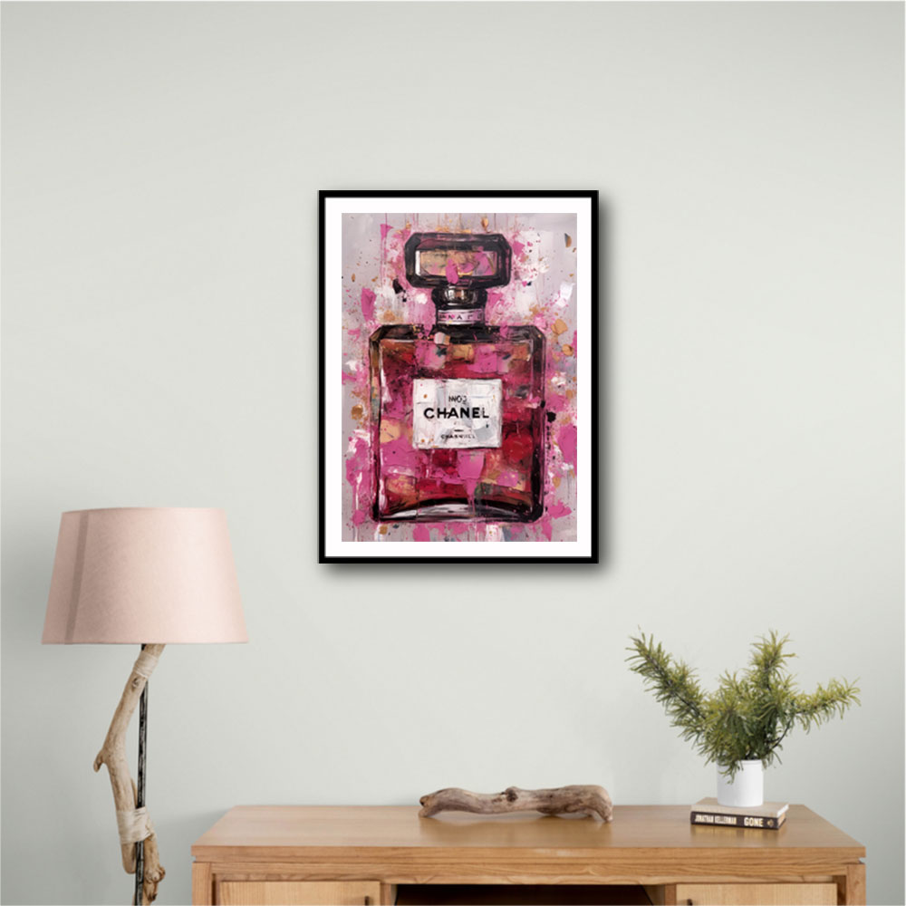 Chanel No 5 Perfume Bottle Pink Abstract Grunge Wall Art