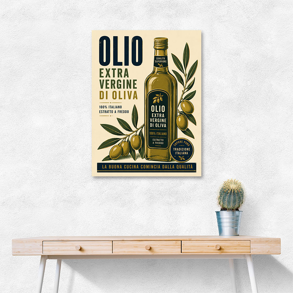 Olive Oil Bottle Vintage Italian Ad Art Print