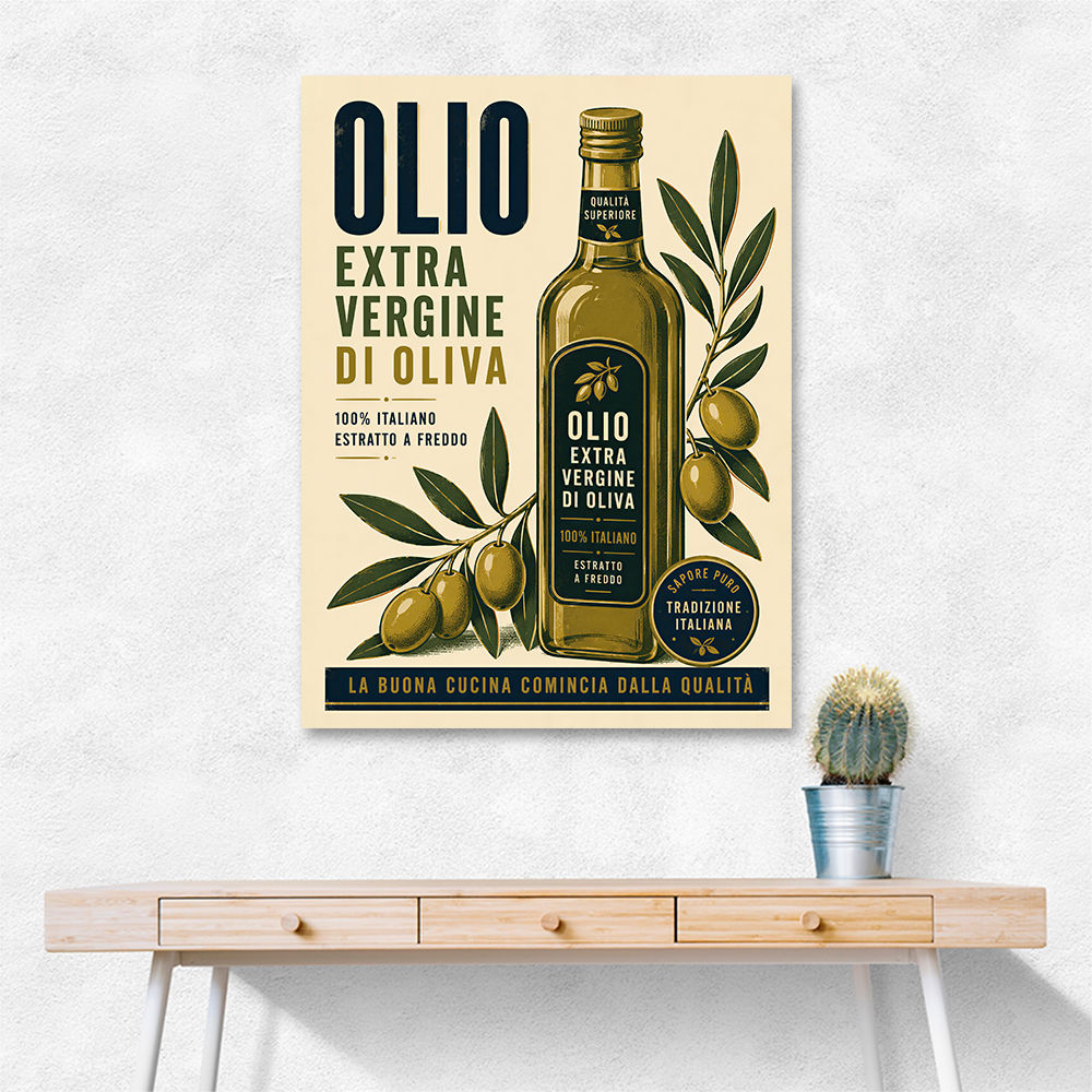 Olive Oil Bottle Vintage Italian Ad Art Print