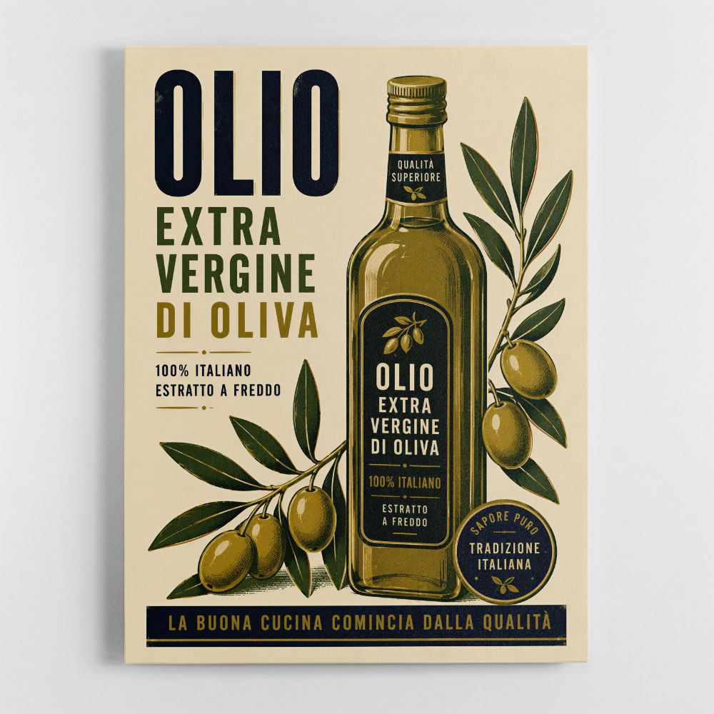 Olive Oil Bottle Vintage Italian Ad Art Print