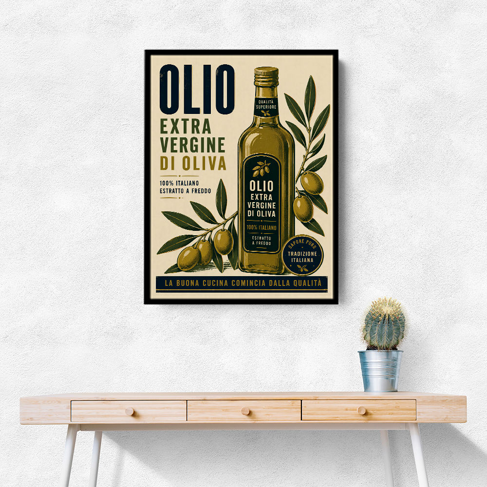 Olive Oil Bottle Vintage Italian Ad Art Print