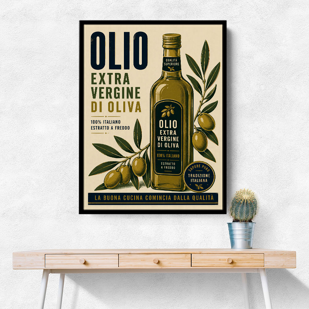 Olive Oil Bottle Vintage Italian Ad Art Print