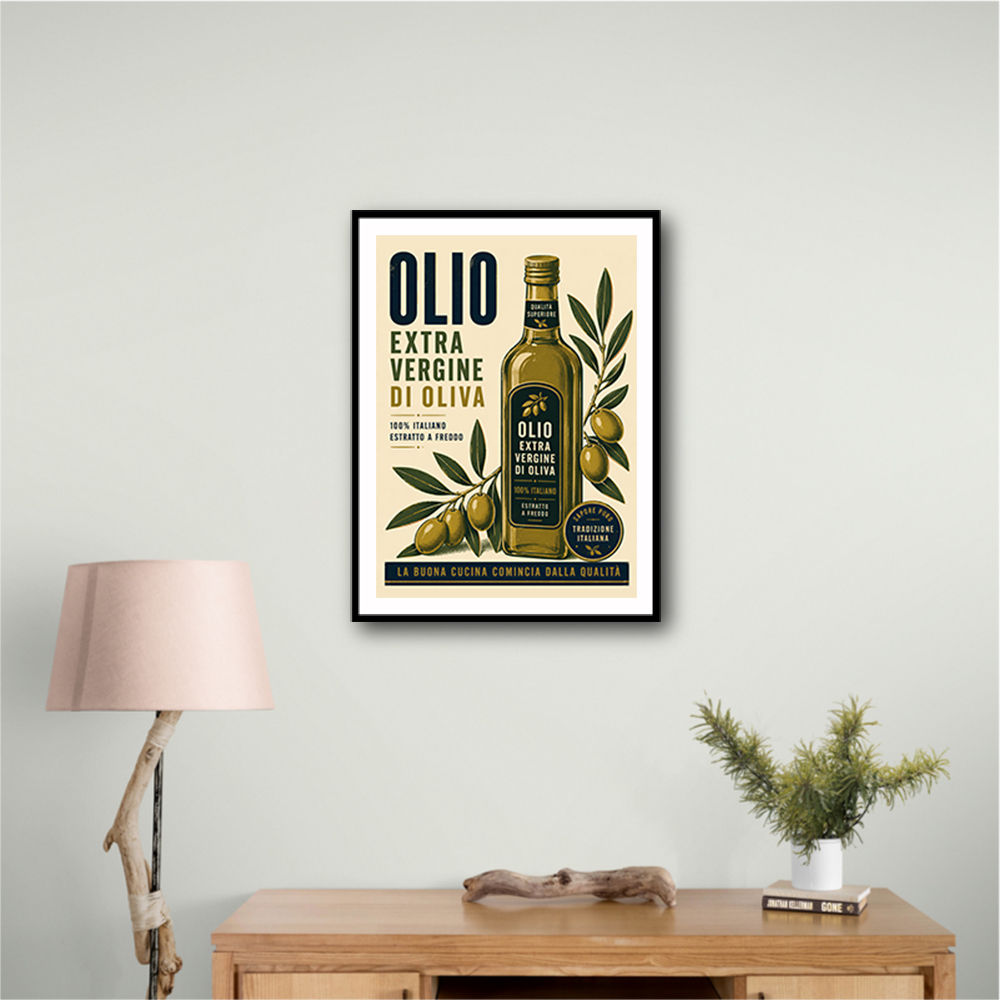Olive Oil Bottle Vintage Italian Ad Art Print