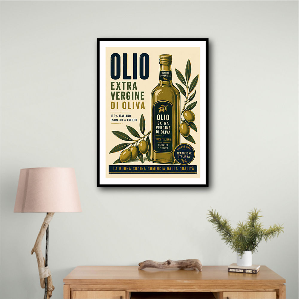 Olive Oil Bottle Vintage Italian Ad Art Print