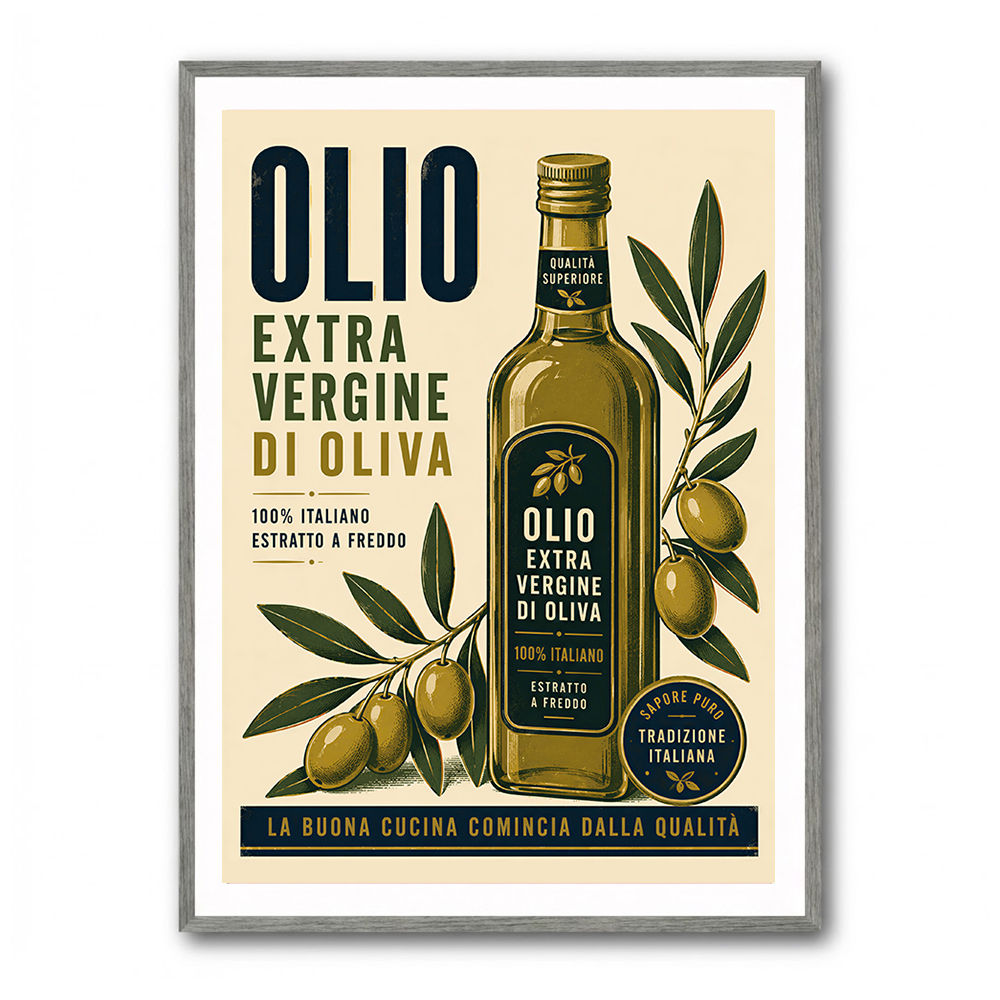 Olive Oil Bottle Vintage Italian Ad Art Print