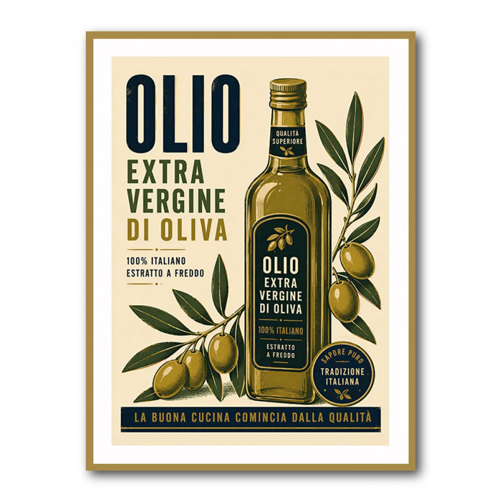 Olive Oil Bottle Vintage Italian Ad Art Print