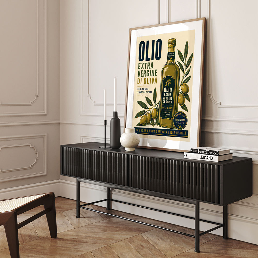 Olive Oil Bottle Vintage Italian Ad Art Print